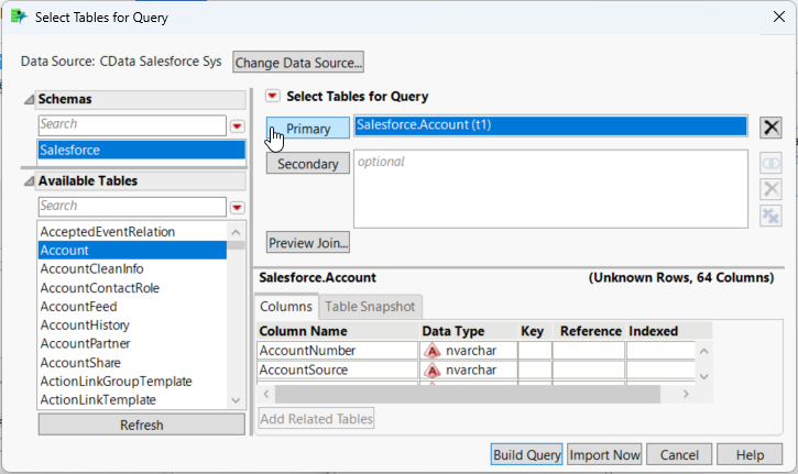 The generated query in the Query Builder.(Salesforce is shown.)