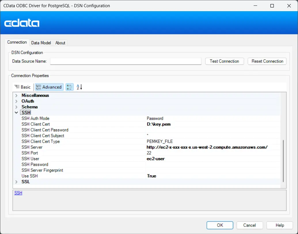 SSH 接続情報を入力