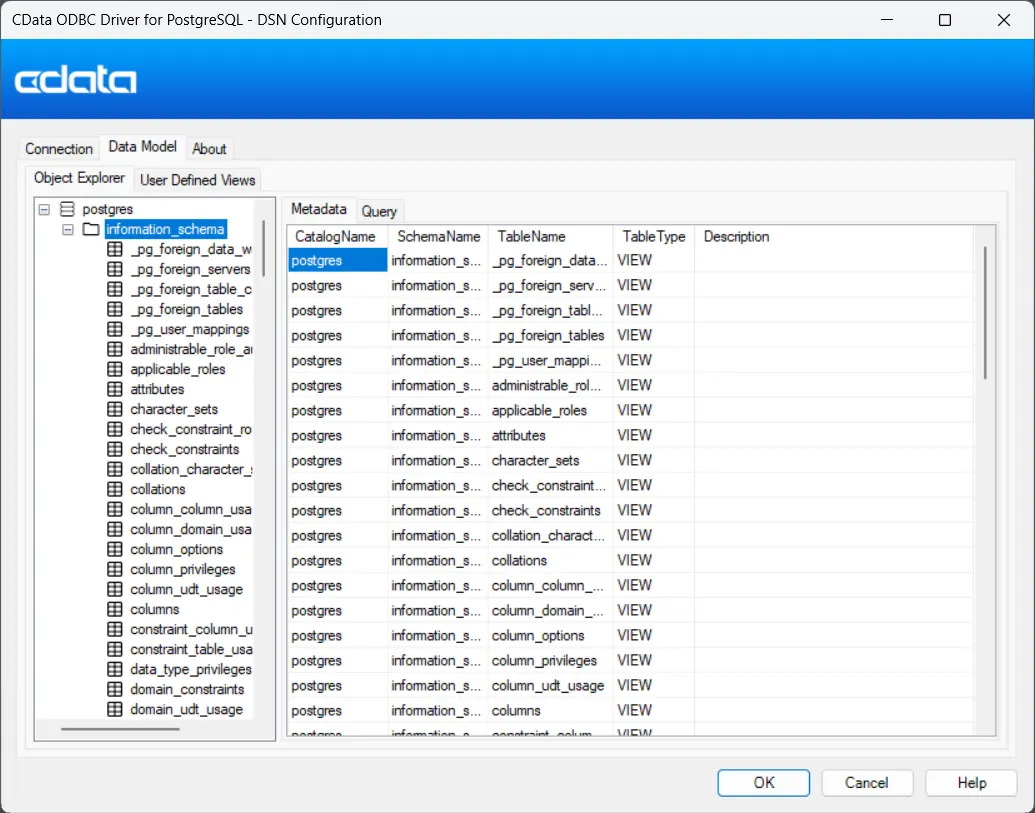PostgreSQL データモデルを表示