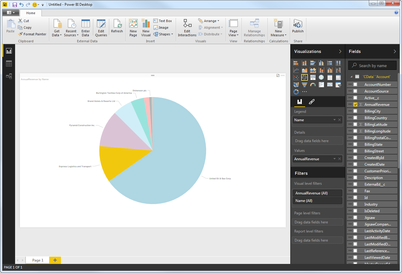 A highlighted account in a pie chart. (Salesforce is shown.)