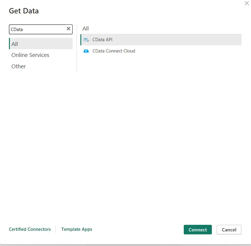 CData API コネクタを検索する画面