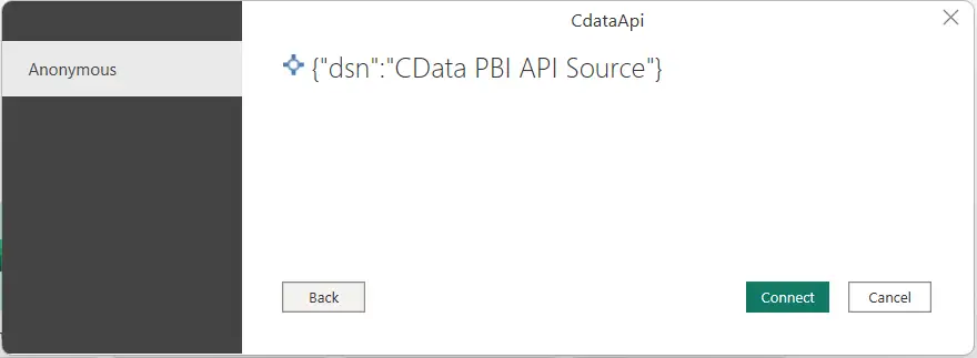CData API DSN 接続の匿名認証