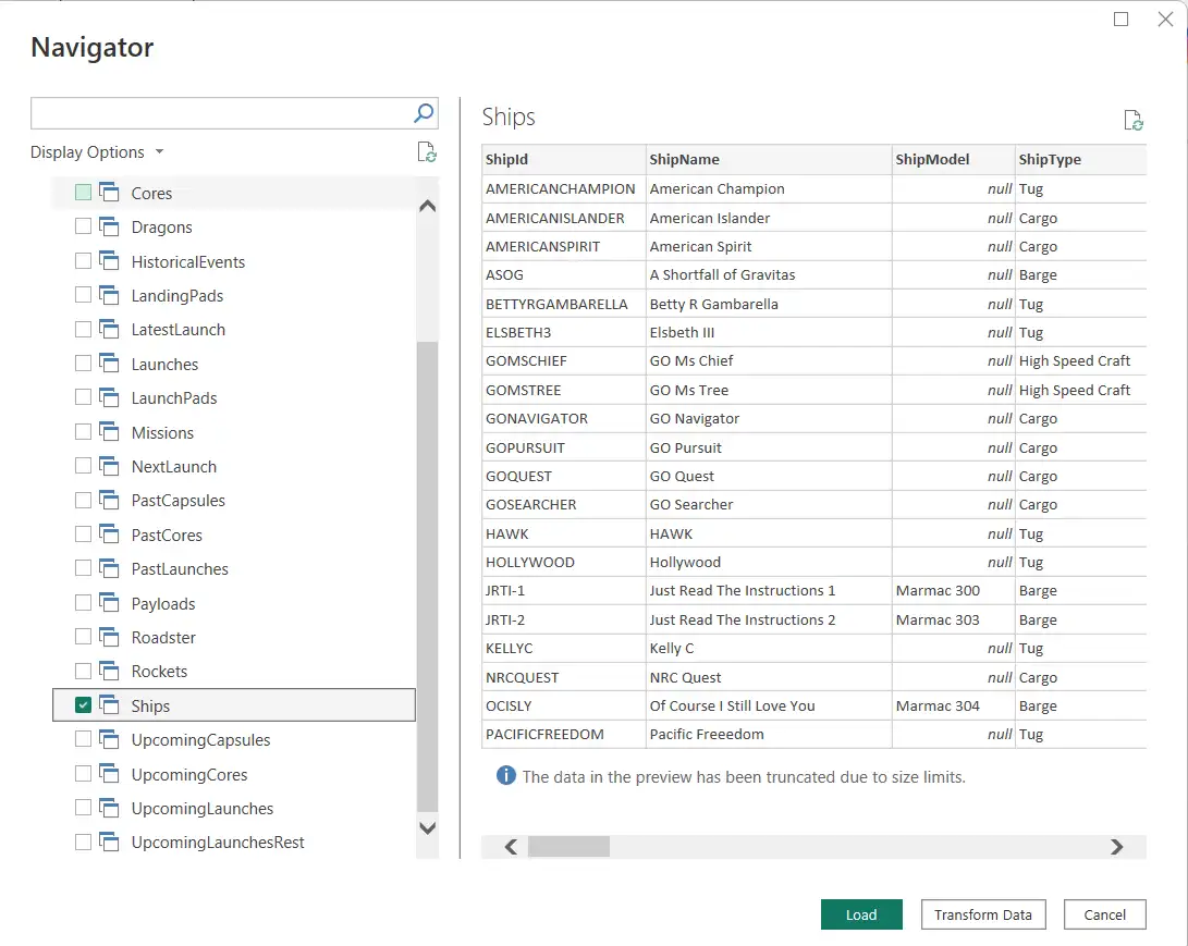CData API データソースからテーブルを選択