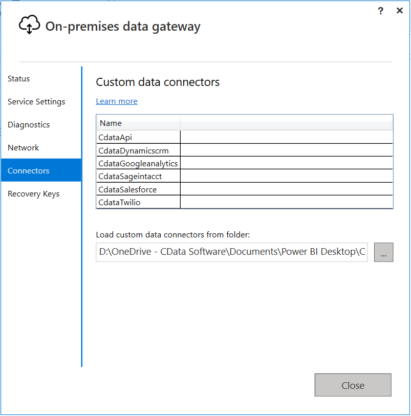 CData Power BI Connector のリスト。