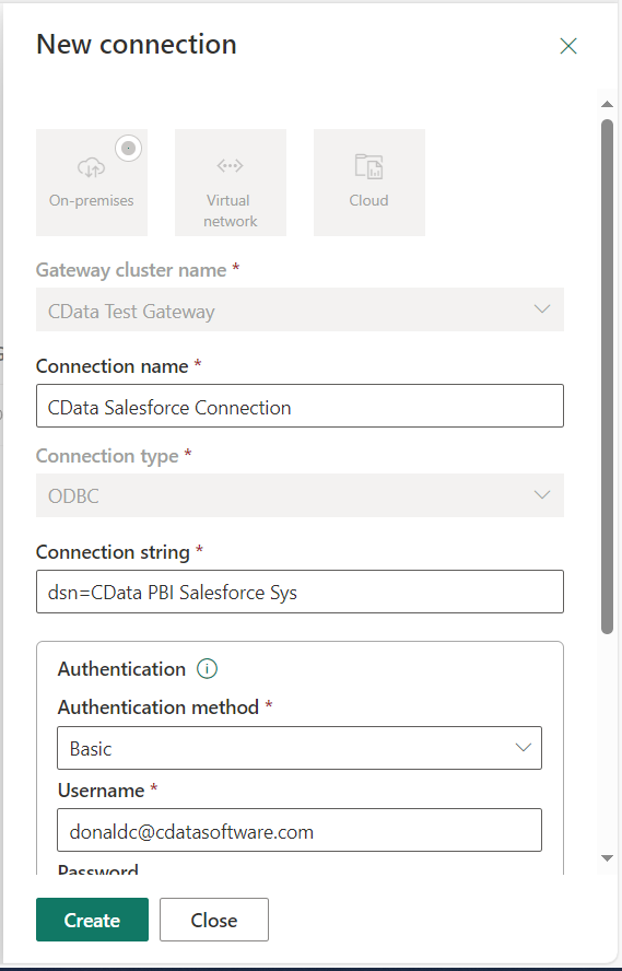 認証の詳細を入力。