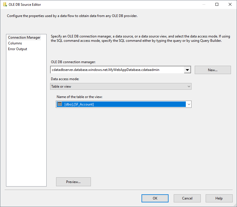 The SQL Server table to export into Twilio.