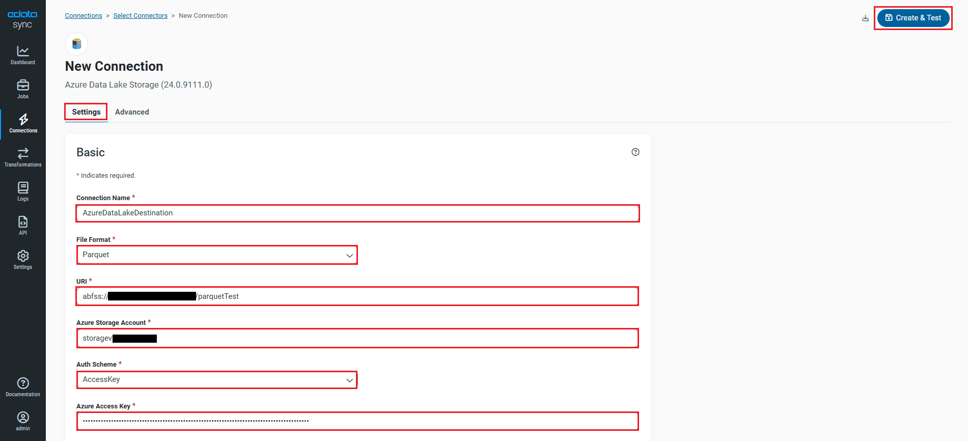 Configure a Destination connection (Generation 1 is shown).
