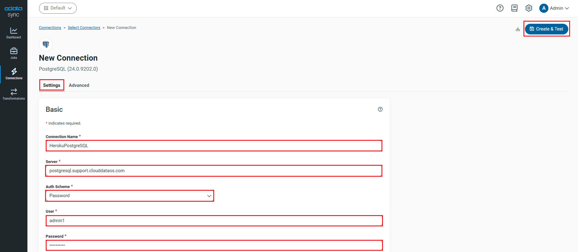 データソースの接続設定（NetSuite の例）。