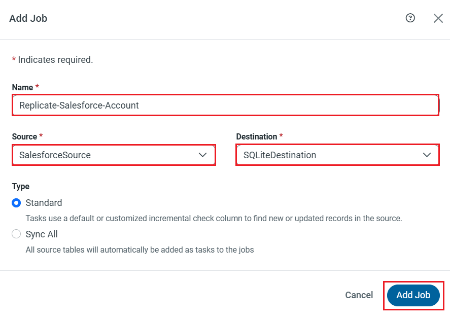 データソースの接続設定(Salesforce is shown)。
