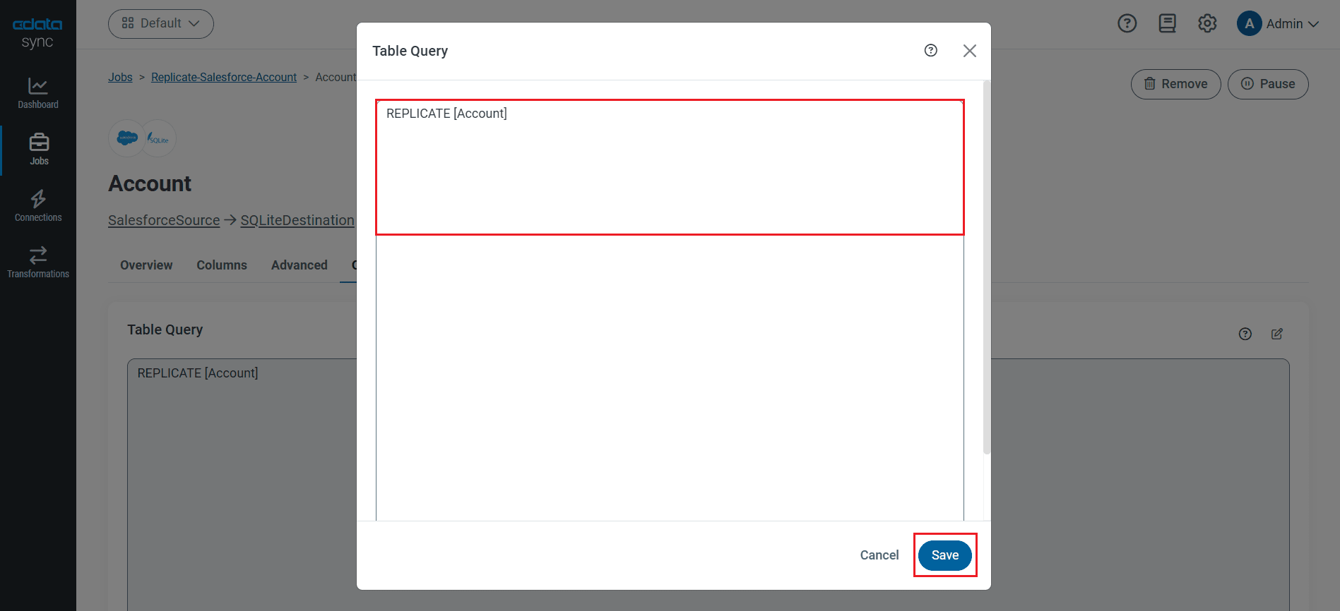 同期するテーブルを選択 (Salesforce is shown)。