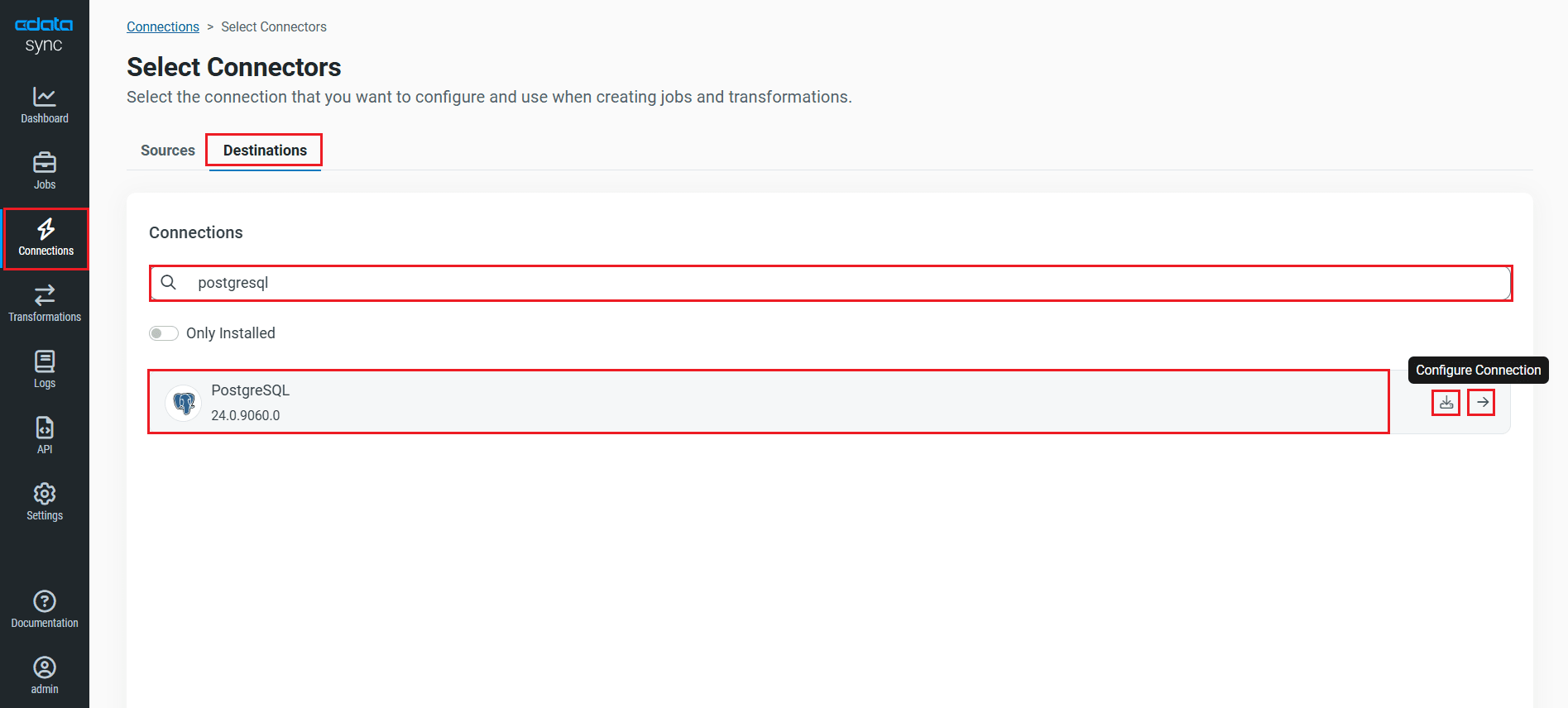 PostgreSQL をDestination に選択