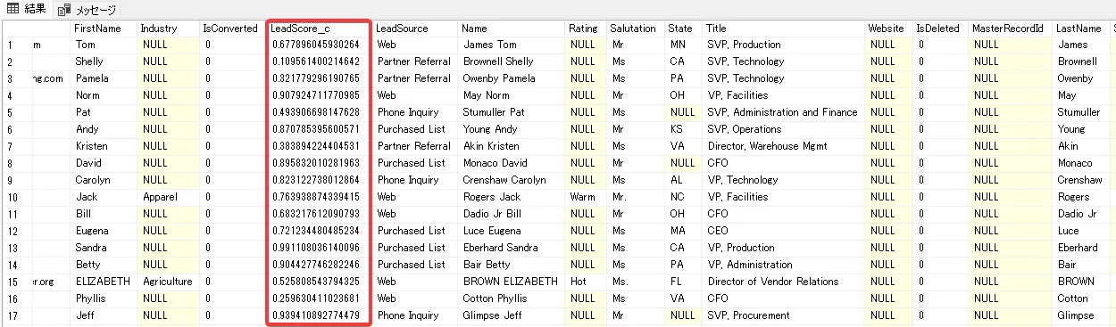 スコアリングを算出してLeadScore_c カラムに追加