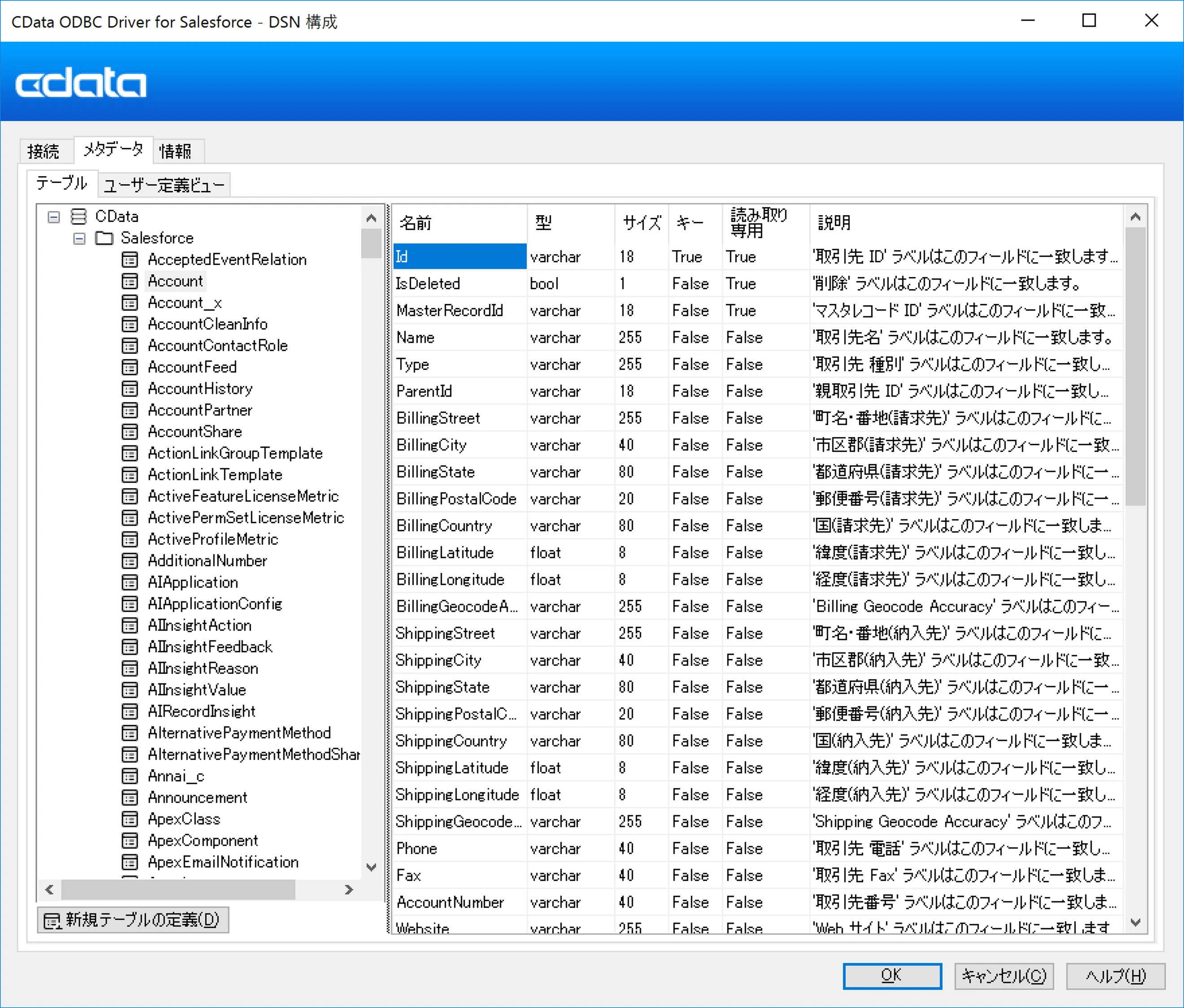 Microsoft OneDriveデータのメタデータ確認画面