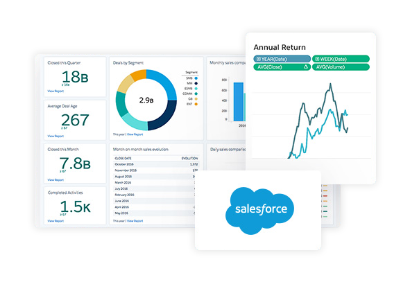 Salesforce Dashboard showing analytic data